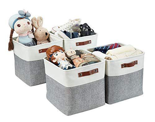 Imagem de Caixa de armazenamento de cubos de decomomo  Organizador de armazenamento de cubos Bins 12x12 Tecido Decorativo Square Storage Cubes Caixa dobrável para prateleira Closet Kids Cloth Bathroom (Cinza e Branco, Cubo - 4 Pacote)