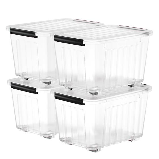Imagem de Caixa de Armazenamento Nazhura 68L (72Qt) - Empilhável e Transparente (Pacote com 4)