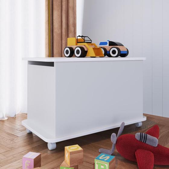 Imagem de Caixa de Brinquedos Branca com Rodízios Completa Móveis