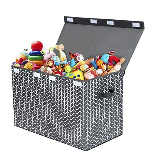 Imagem de Caixa de brinquedos grande Mayniu com tampa, cesta de caixas de armazenamento de organizadores de brinquedos com alças resistentes para meninos, meninas, berçário, brinquedoteca, armário, quarto (cinza)