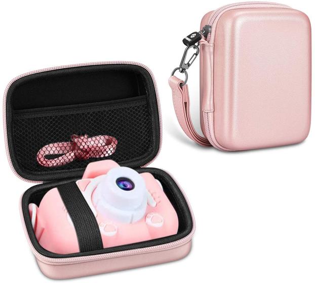 Imagem de Caixa de câmera Fintie Kids com alça removível, presentes para meninos de 3 a 12 anos, saco duro EVA com bolso interno, compatível com Seckton/GKTZ/WOWGO/OMZER/OMWay/Suncity Toys Digital Camera (Rose Gold)