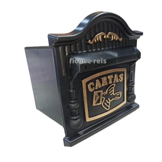Imagem de Caixa de Correio Plástica Compacta Preto Dourado com Suporte para Grade