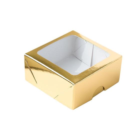 Imagem de Caixa de Papel com Visor S16 (7cm x 7cm x 3cm) Dourada 10 unidades Assk Rizzo Confeitaria