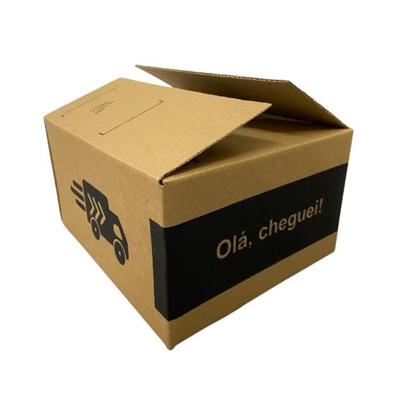 Imagem de Caixa de Papelão Kraft 30x25x15cm Com Impressão OLÁ CHEGUEI Ideal Para Envio e Delivery 5 un