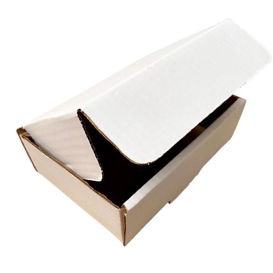 Imagem de Caixa de papelão montável branca Multifuncional 16x11x5 Fortes e Resistentes  Kit com 100 unidades.