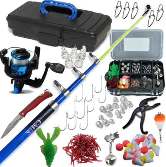 Caixa De Pesca Vara Molinete Itens Isca Boia Anzol mais Kit Menor preço em Caixa De Pesca Vara Molinete Itens Isca Boia Anzol mais Kit