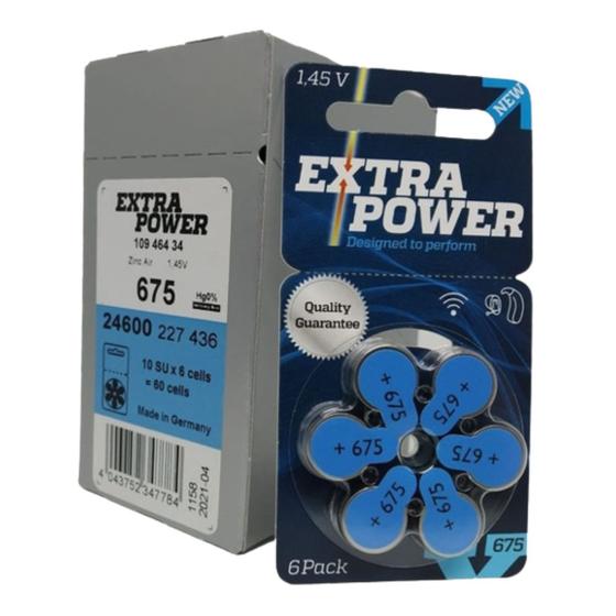 Imagem de Caixa de Pilhas para Aparelho Auditivo Extra Power Nº 675 (Azul) - 60 Unidades