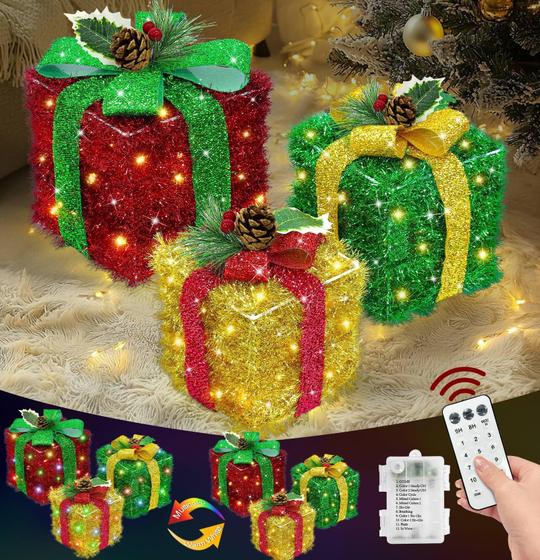 Imagem de Caixa de Presente de Natal com Luzes e Temporizador (Pacote com 3)
