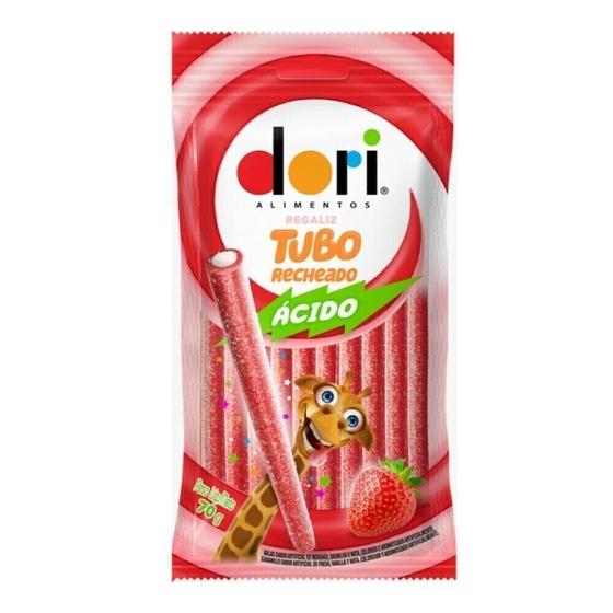 Imagem de Caixa de Regaliz Tubo Recheado Morango Acido 12x70gr (REF. 2534) - Dori