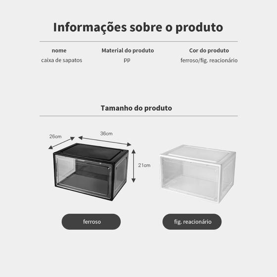 Imagem de Caixa de sapato transparente de plástico rígido magnético preto e branco