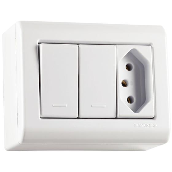 Imagem de Caixa de Sobrepor com 2 Interruptores Simples 10 A 250 V e 1 Tomada 2P+T 10 A 250 V Tramontina LizFlex Branca