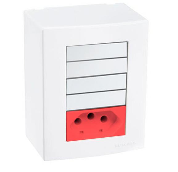 Imagem de Caixa de Sobrepor Sistema X 2 Interruptor Simples Duplo + Tomada 20A Vermelho Sleek