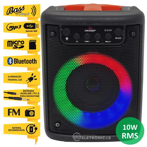 Imagem de Caixa de Som 10W RMS RGB Rádio Bluetooth Entrada Cartão SD Microfone Pendrive e P2 D3141
