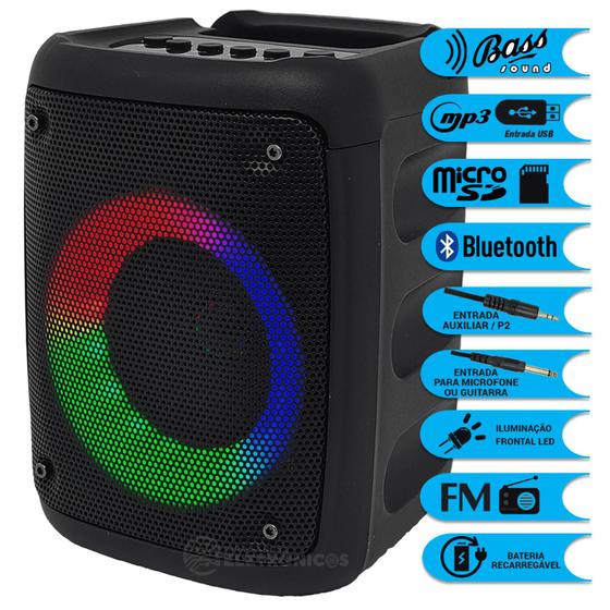Imagem de Caixa de Som 10W Suporte Celular Luzes RGB Rádio Bluetooth Entrada Pendrive e Auxiliar D3138