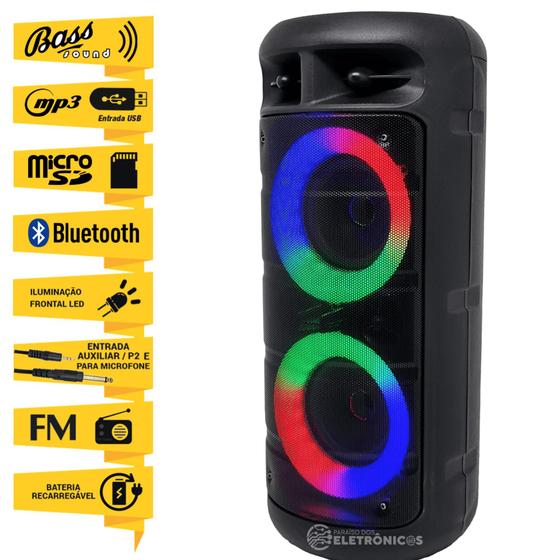 Imagem de Caixa de Som 15W Rádio FM Bluetooth Entrada Microfone e Auxiliar Luz RGB Lindo Efeito AL3308