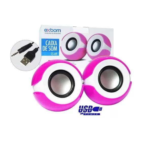 Imagem de Caixa de som 2.0 Speaker Para Notebook E Computador Cs-69 Rosa Exbom