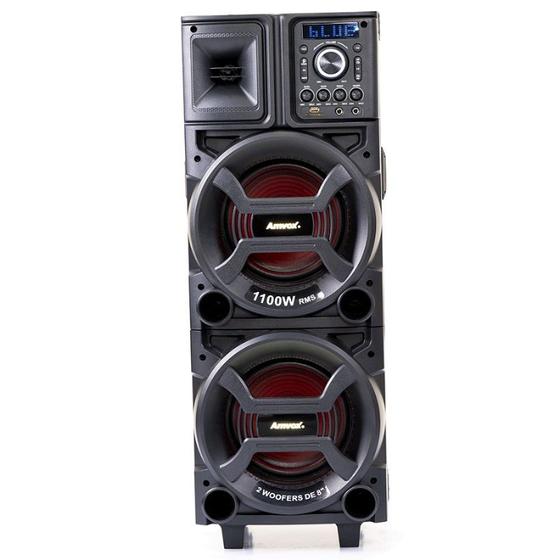 Imagem de Caixa de Som Amplificada Amvox ACA1101 Black Duplo 8, 1100W, Bluetooth, USB, Bivolt Preta