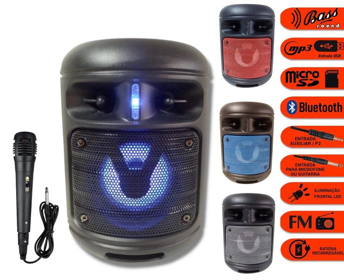 Caixa De Som Amplificada Bluetooth Com Karaok Potente Tws Usb Com Led