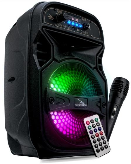 Imagem de Caixa de Som Amplificada Bluetooth Grasep com Microfone Com Fio, Função Karaokê e Bateria de Longa Duração