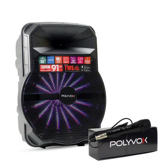 Caixa de Som Amplificada Polyvox XC-510T Smart Speaker c/ Bluetooth, 300W LED Woofer 10" entrada p/ Microfone e Guitarra + Microfone com Fio Polyvox Menor preço em Caixa de Som Amplificada Polyvox XC-510T Smart Speaker c/ Bluetooth, 300W LED Woofer 10" entrada p/ Microfone e Guitarra + Microfone com Fio Polyvox