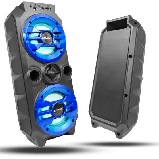 Imagem de Caixa De Som Amplificadora Bluetooth Usb Rádio Com Conexão Para Microfone Dois Altos Falantes Led Alça 