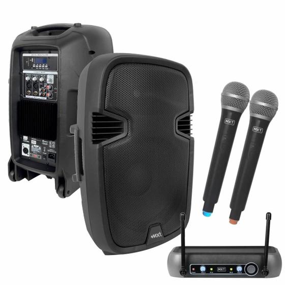 Imagem de Caixa De Som Ativa 12 Polegadas 350w Rms Com Mixer 4 Canais + 2 Microfones Sem Fio