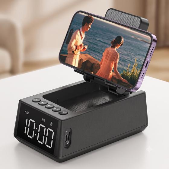 Caixa de Som Bluetooth 3 em 1 Som, Rádio FM, Relógio e Suporte para Celular DG207