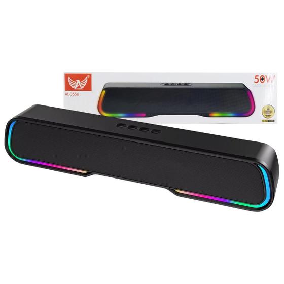 Imagem de Caixa de Som Bluetooth 50W RMS Soundbar Gamer LED RGB Recarregável USB