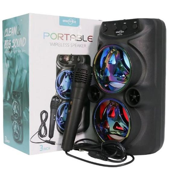 Imagem de Caixa de som Bluetooth Alto-falante portátil sem fio com microfone de 3 polegadas com rádio FM USB com luz LED Mini alto-falante de festa de áudio