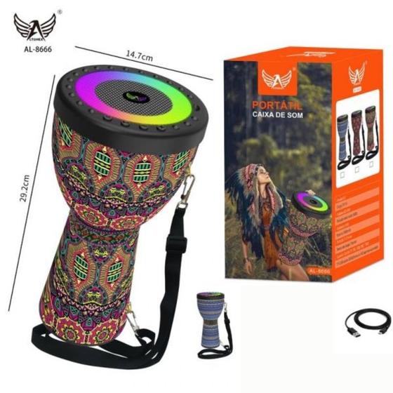 Imagem de Caixa de Som Bluetooth Estilo Tambor Super Potente Com Luzes RGB