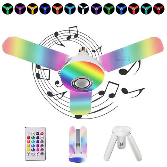 Imagem de Caixa de Som Bluetooth Lâmpada LED RGB Reage à Música com Controle Remoto Original
