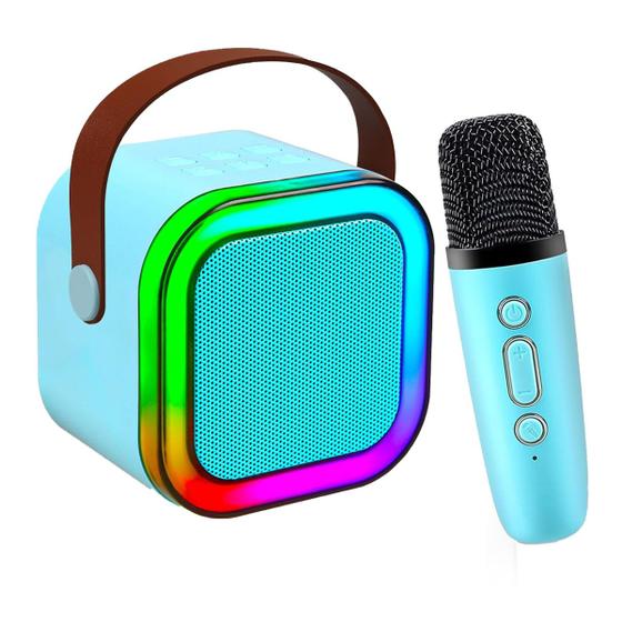 Imagem de Caixa de Som Bluetooth Microfone Karaoke LED RGB Iluminaçao Efeito Muda Voz Caixinha Alto Falante Portatil Sem Fio Festa Aniversario Som Musica Comemo