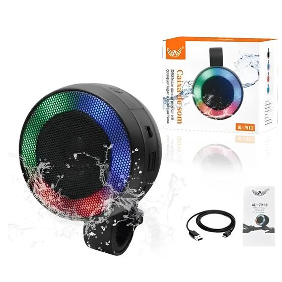 Imagem de Caixa de Som Bluetooth Resistente a Água com LED e Suporte para Bicicletas e Motos