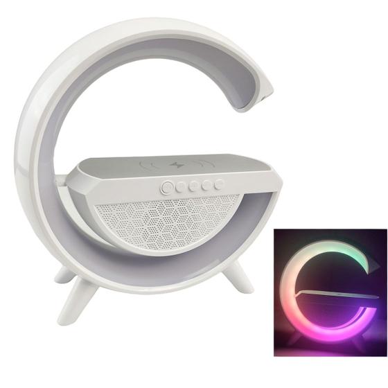 Imagem de Caixa de Som Bluetooth RGB Luminaria Led Carregador Induçao Celular Radio FM USB Musica Festa Amplificador Potente Speaker