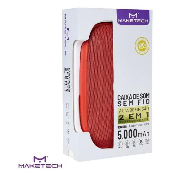 Imagem de Caixa de Som Bluetooth Sem Fio 2 em 1 com Carregador Portátil - Maketech - Cor Vermelha