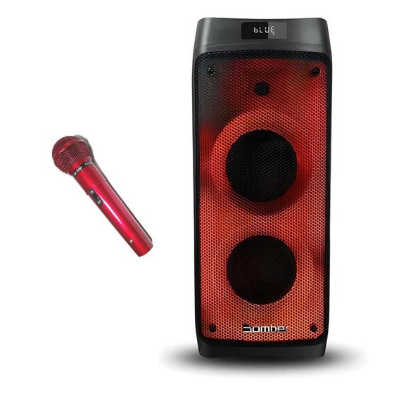 Imagem de Caixa De Som Bomber Beatbox 1100 Bluetooth + Microfone Vermelho Profissional Com Fio Le Son