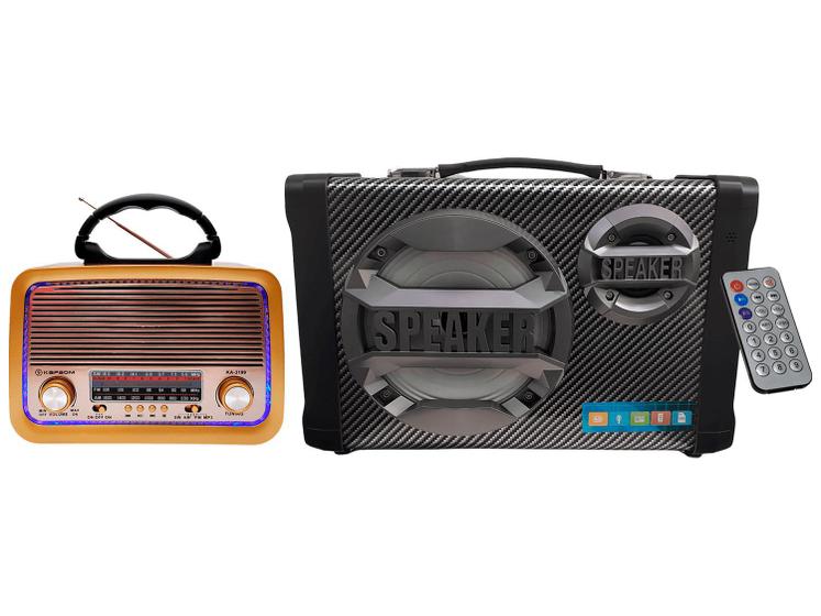 Caixa De Som Com Controle e Rádio Am Fm Retrô Usb Sd - Idea - Caixa de ...