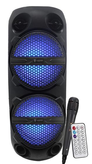 Imagem de Caixa de Som Duplo Alto-Falante Microfone Bluetooth Rádio FM Entrada P2 e SD Leds RGB Coloridos Yepp