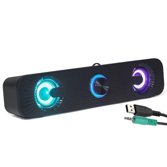 Imagem de Caixa de Som Gamer Soundbar 6W Rms Real Speaker Estéreo Rgb 2.0 Multimedia Conector P2 Usb Pc Note