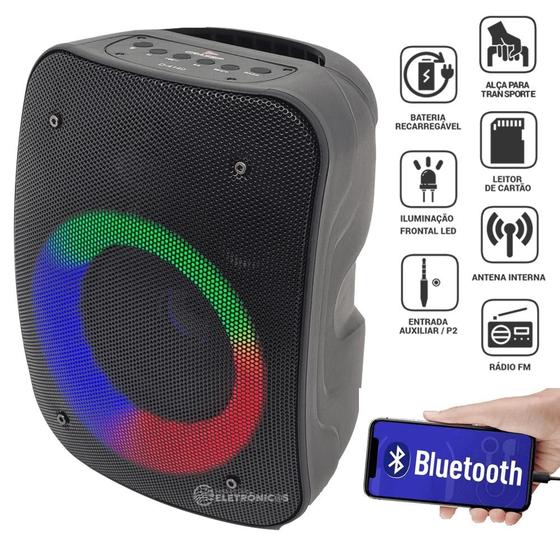 Imagem de Caixa De Som Hi-Fi Iluminação RGB 10W RMS Multi-Funções Bluetooth FM Entrada Microfone P2 D4140