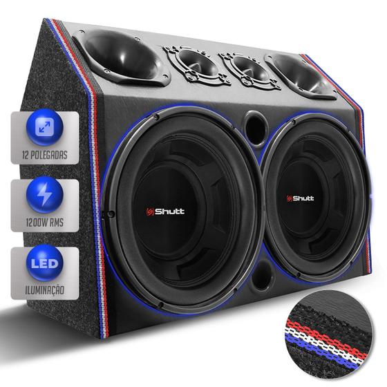 Imagem de Caixa De Som Igrejinha Trio Dupla 1200w RMS Subwoofer Shutt 4D 12 Polegadas LED Grave Automotivo