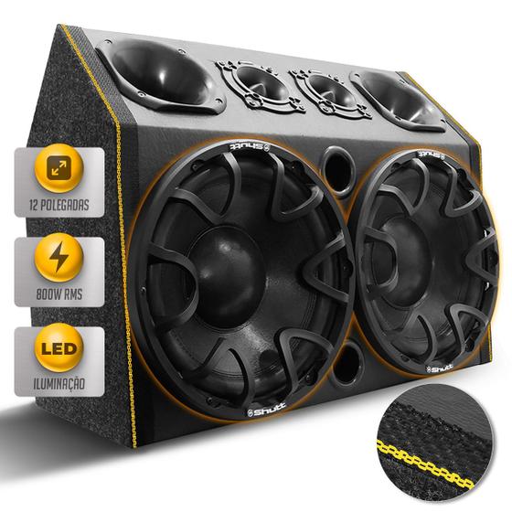 Imagem de Caixa De Som Igrejinha Trio Dupla Automotivo 2 Subwoofer Connect 12 Pol 800w LED Neon Carro Pancadão