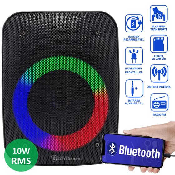 Imagem de Caixa De Som Iluminação Luzes RGB Bluetooth Entrada Microfone Auxiliar Potência 10W RMS - D4140