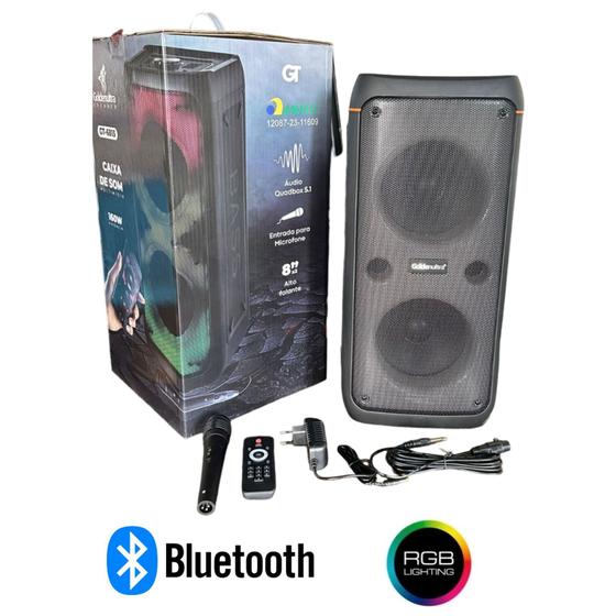 Imagem de Caixa de Som Karaoke Partybox Bluetooth Com Microfone Ld RGB 160W RMS- Goldenultra Gt-6815