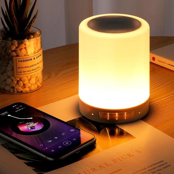 Imagem de Caixa De Som Luminária Abajur Led Rgb Portátil Usb Bluetooth