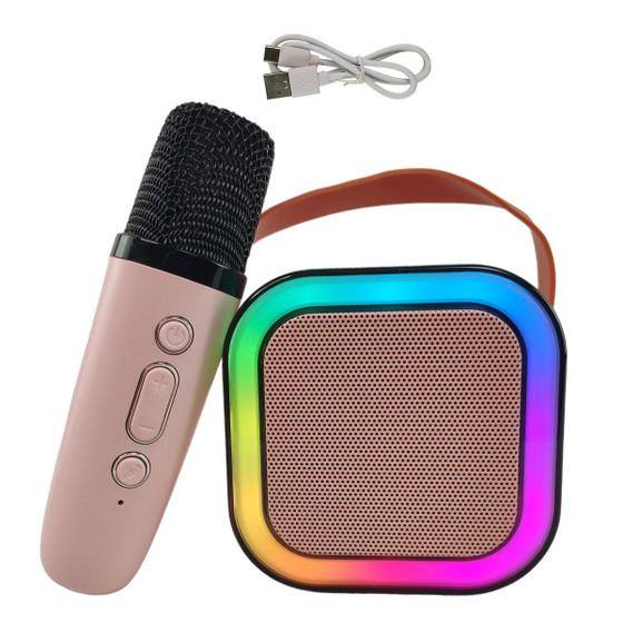 Imagem de Caixa de Som Microfone Karaoke Musica Bluetooth Portatil Luz Led RGB Efeito Altera Voz Alto Falante Audio Festa Comemoraçao