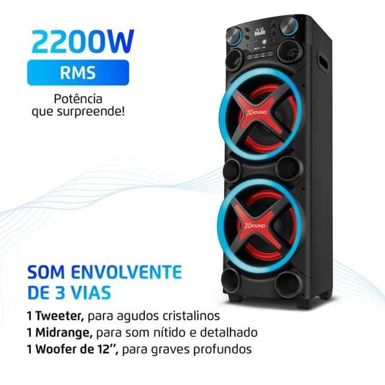 Caixa de Som Mondial Bluetooth 5.3 com Luzes LED 2200W RMS APP Bivolt - TM-2200