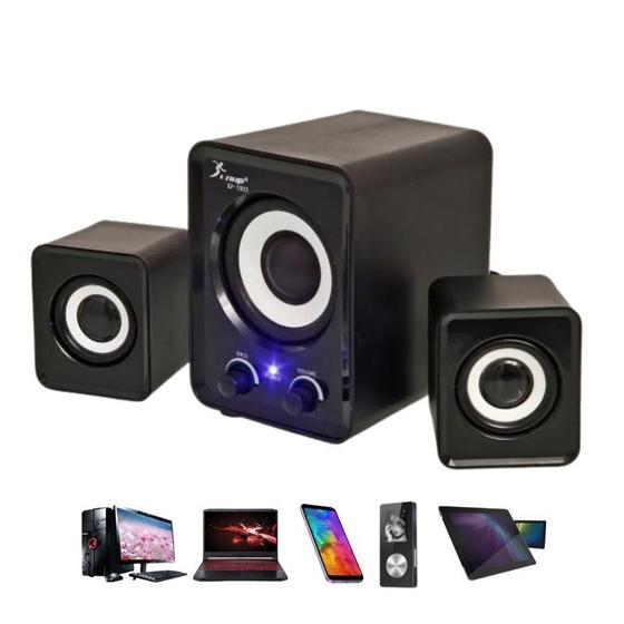 Imagem de Caixa de Som Portatil 2.1 com Subwoofer USB P2 PC TV Celular Notebook 12W Rms