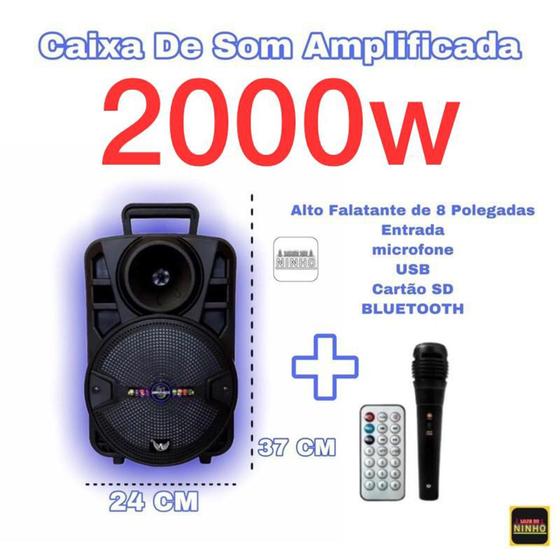 Imagem de Caixa de som portátil Amplificada 2000w bluetooth Rádio FM microfone karaokê