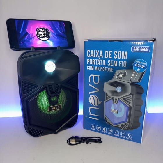 Imagem de Caixa De Som Portátil Amplificada Bluetooth Suporte Celular - INOVA